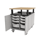 CEF Forge Durabench - Double - sided cabinet with 8 Gratnells trays per side and Elevated Shop Top 30