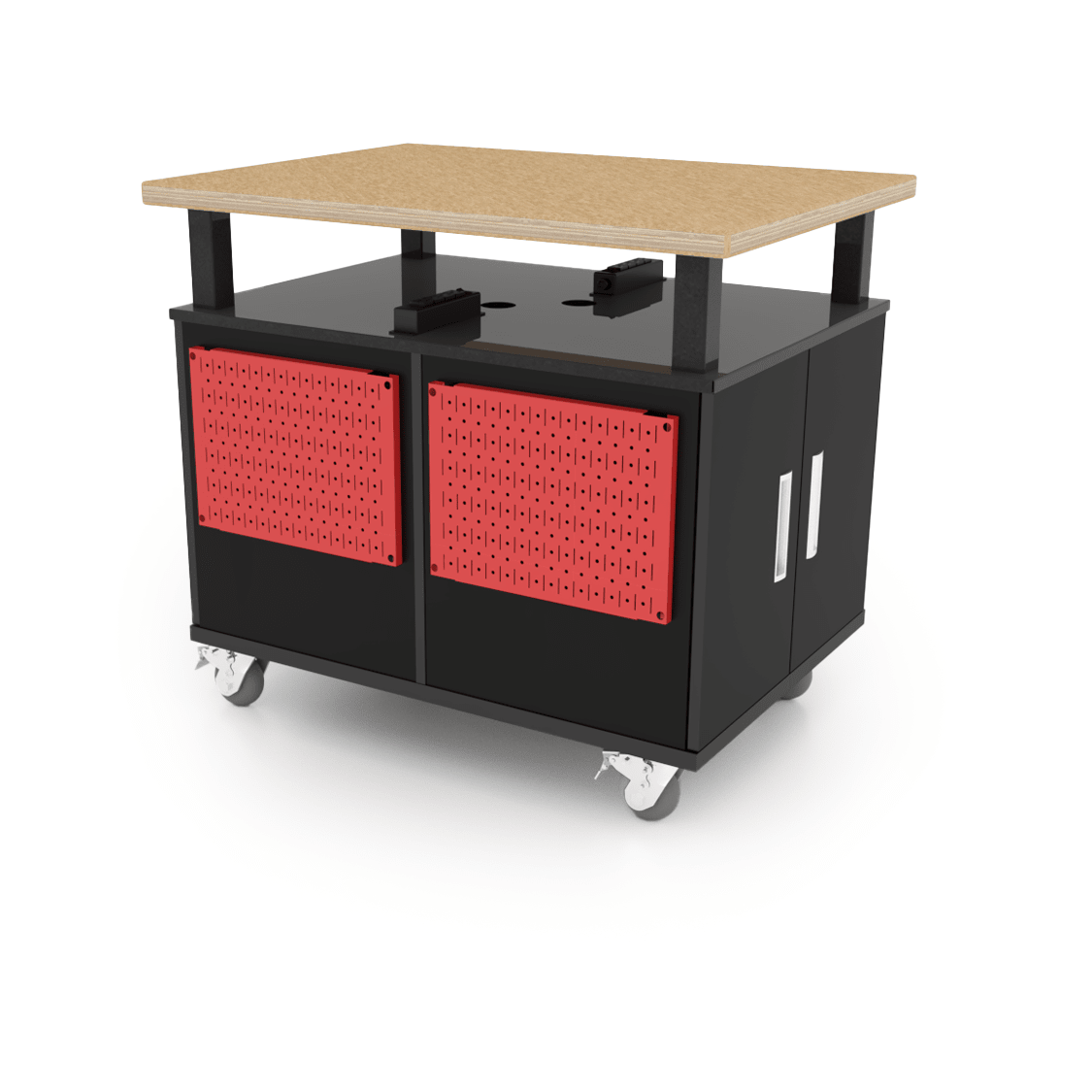 CEF Forge Durabench - Double - sided cabinet with 8 Gratnells trays per side and Elevated Shop Top 30"W x 40"L (CEF - FORGE - DBEN - 3040 - BIN - BIN - XXX - ST) - SchoolOutlet