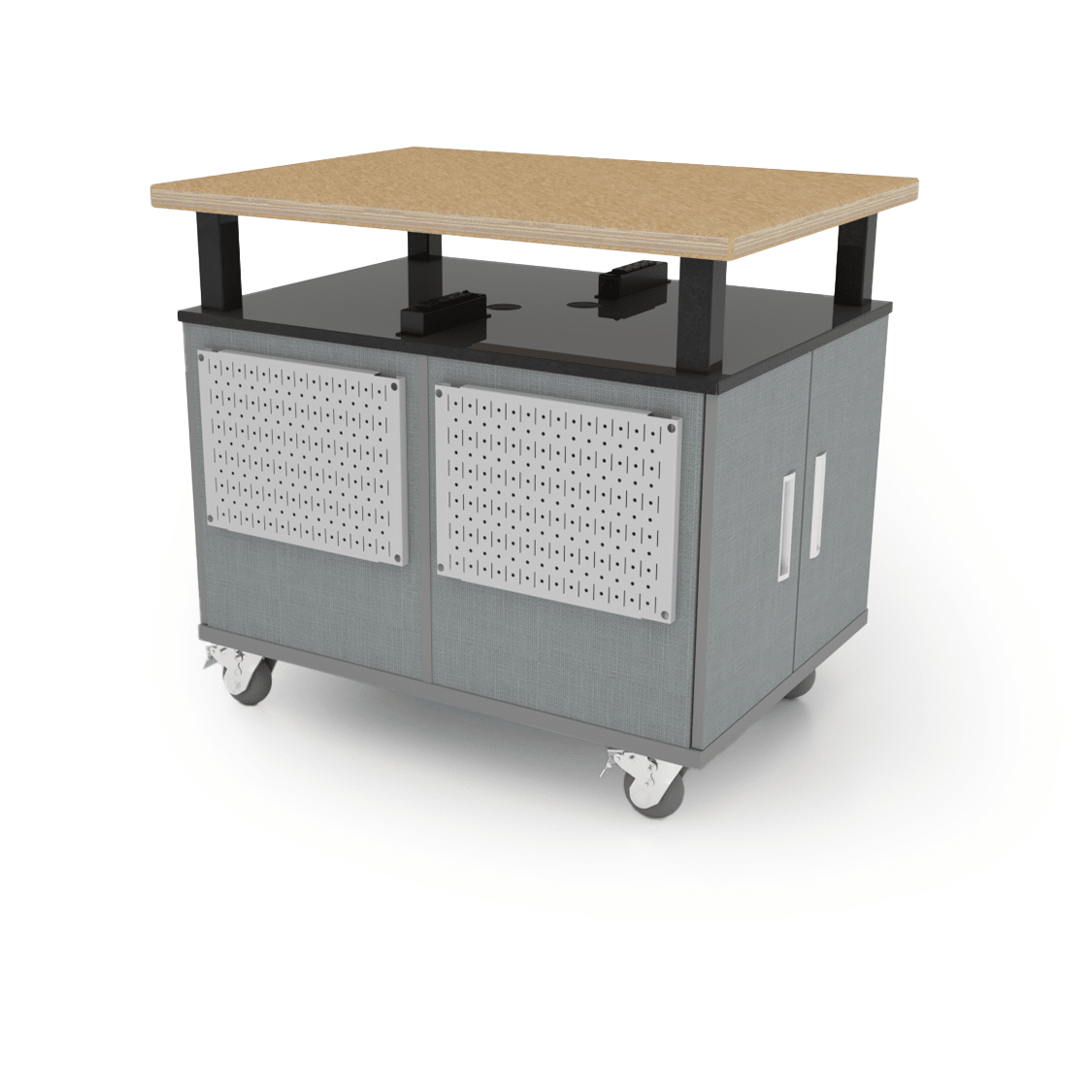 CEF Forge Durabench - Double - sided cabinet with 8 Gratnells trays per side and Elevated Shop Top 30"W x 40"L (CEF - FORGE - DBEN - 3040 - BIN - BIN - XXX - ST) - SchoolOutlet