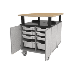 CEF Forge Durabench - Double-sided cabinet with 8 Gratnells trays per side and Elevated Shop Top 30"W x 40"L (CEF-FORGE-DBEN-3040-BIN-BIN-XXX-ST)