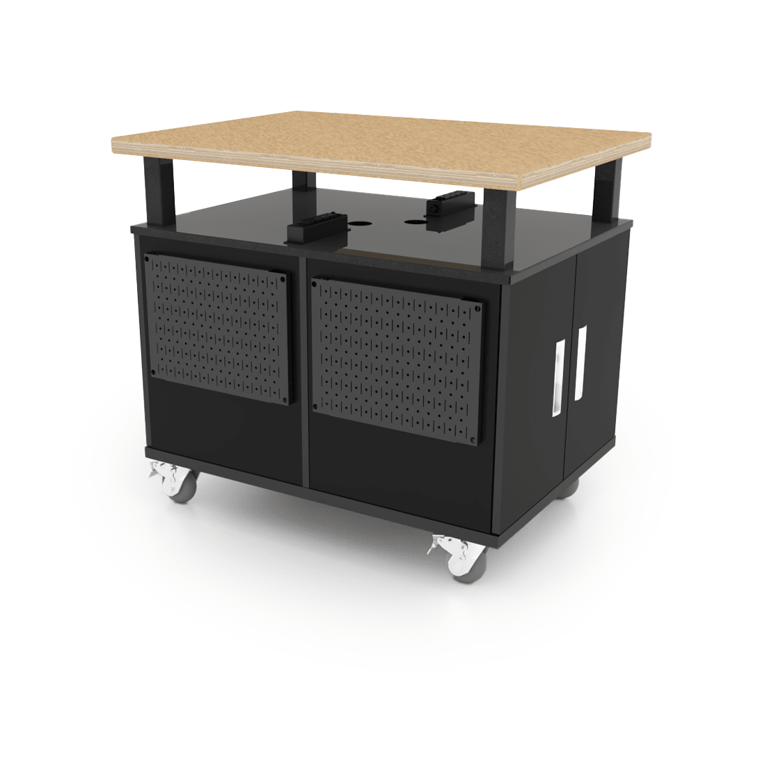 CEF Forge Durabench - Double - sided cabinet with 8 Gratnells trays per side and Elevated Shop Top 30"W x 40"L (CEF - FORGE - DBEN - 3040 - BIN - BIN - XXX - ST) - SchoolOutlet