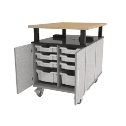 CEF Forge Durabench - Double-sided cabinet with 8 Gratnells trays in one side and 4 Split Shelves on the other side, Elevated Shop Top 30"W x 40"L (CEF-FORGE-DBEN-3040-BIN-SHV-XXX-ST)