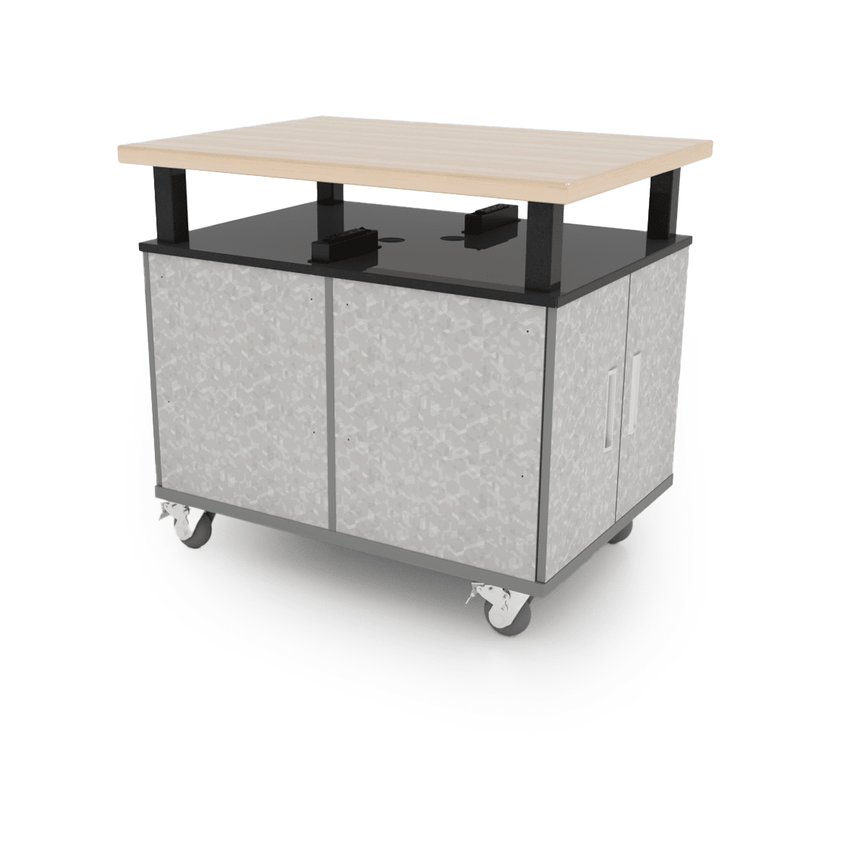 CEF Forge Durabench - Double - sided cabinet with 4 Split Shelves on each side and Elevated Maple Butcher Block Top 30"W x 40"L (CEF - FORGE - DBEN - 3040 - SHV - SHV - XXX - BB) - SchoolOutlet