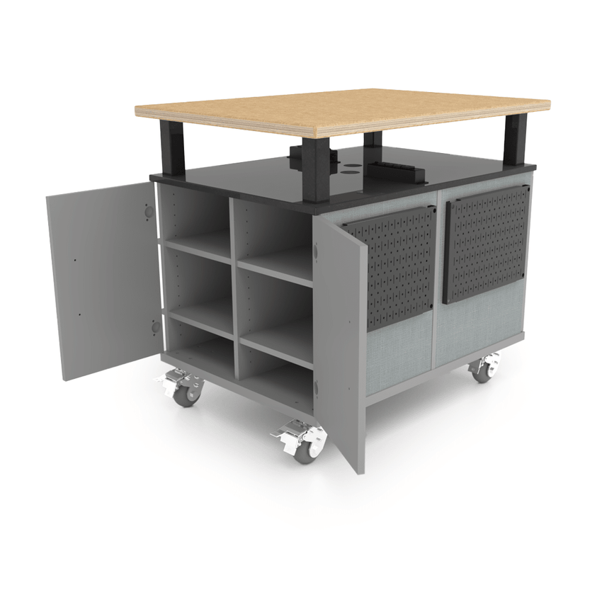 CEF Forge Durabench - Double - sided cabinet with 4 Split Shelves on each side and Elevated Maple Butcher Block Top 30"W x 40"L (CEF - FORGE - DBEN - 3040 - SHV - SHV - XXX - BB) - SchoolOutlet