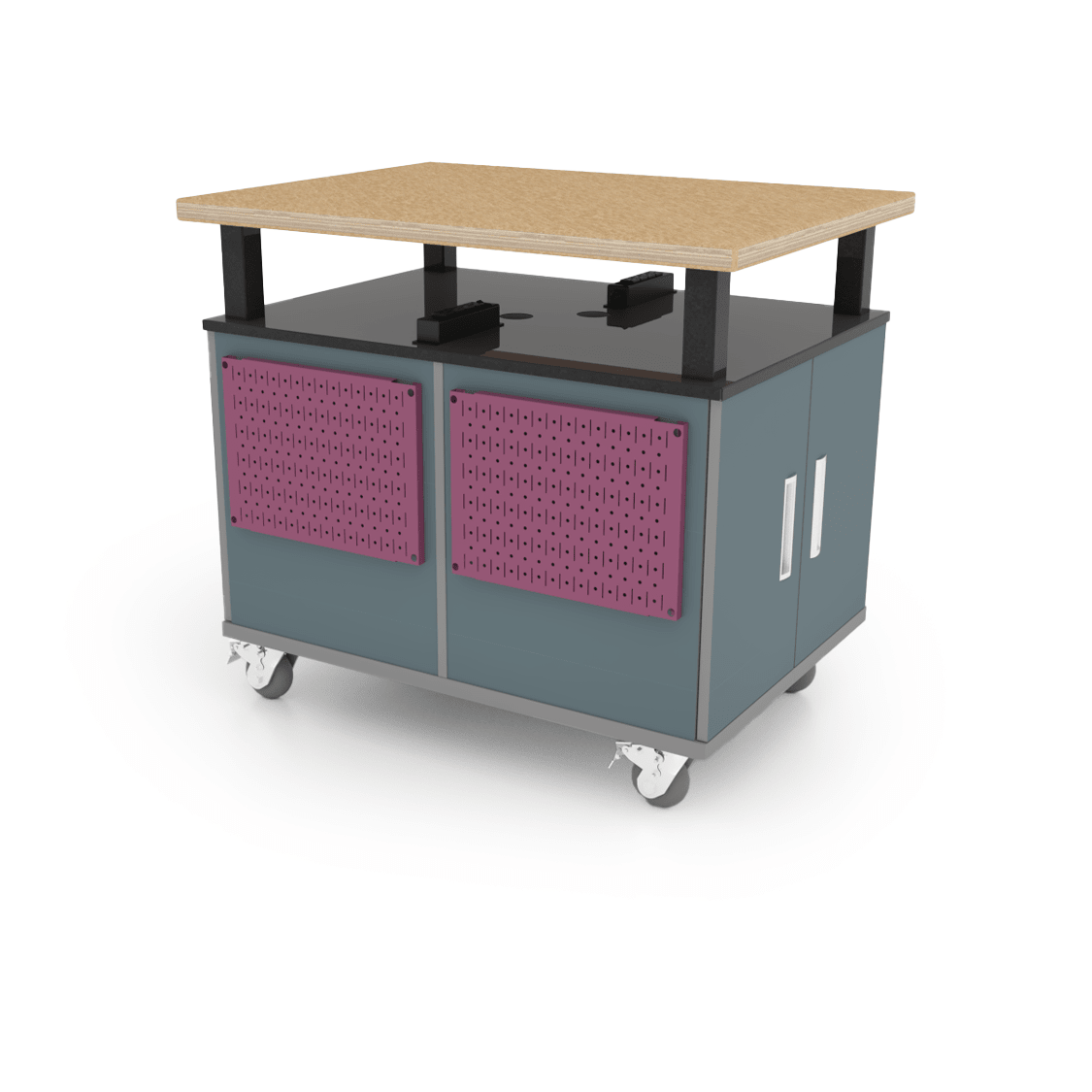 CEF Forge Durabench - Double - sided cabinet with 4 Split Shelves on each side and Elevated Shop Top 30"W x 40"L (CEF - FORGE - DBEN - 3040 - SHV - SHV - XXX - ST) - SchoolOutlet