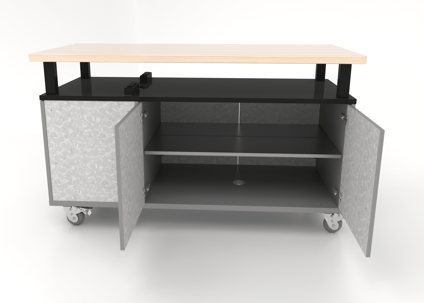 CEF Forge Durabench - Single - sided cabinet with 8 Gratnells trays and Elevated Maple Butcher Block Top 30"W x 63"L (CEF - FORGE - DBEN - 3063 - BIN - XXX - BB) - SchoolOutlet