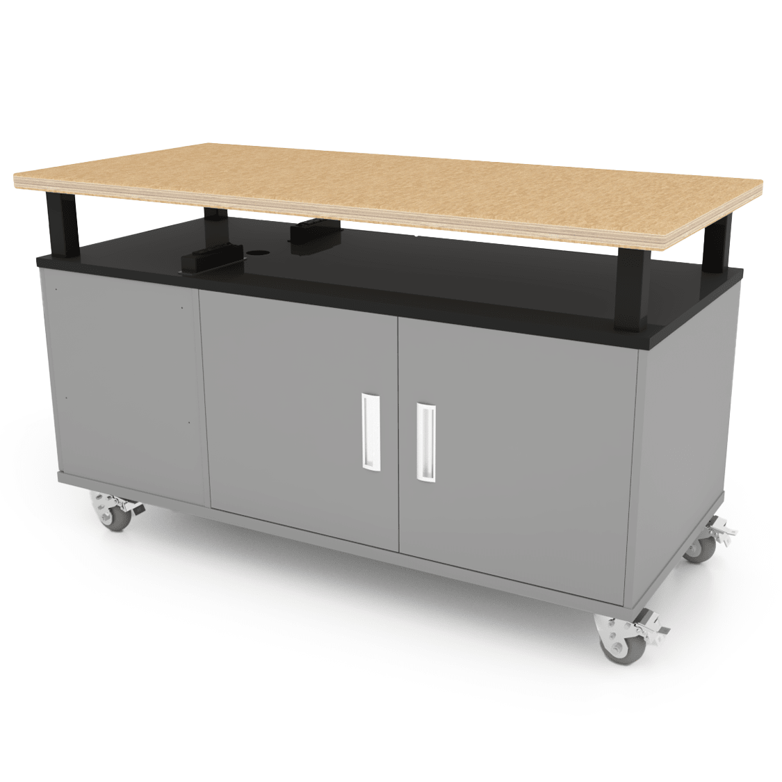 CEF Forge Durabench - Single - sided cabinet with 8 Gratnells trays and Elevated Shop Top 30"W x 63"L (CEF - FORGE - DBEN - 3063 - BIN - XXX - ST) - SchoolOutlet