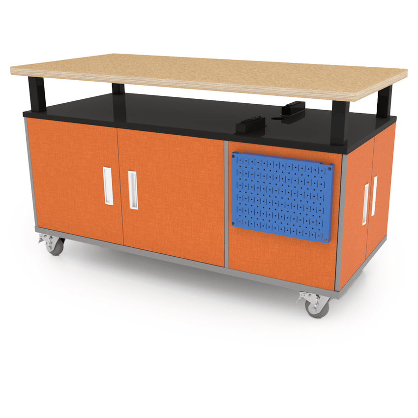 CEF Forge Durabench - Single - sided cabinet with 8 Gratnells trays and Elevated Shop Top 30"W x 63"L (CEF - FORGE - DBEN - 3063 - BIN - XXX - ST) - SchoolOutlet