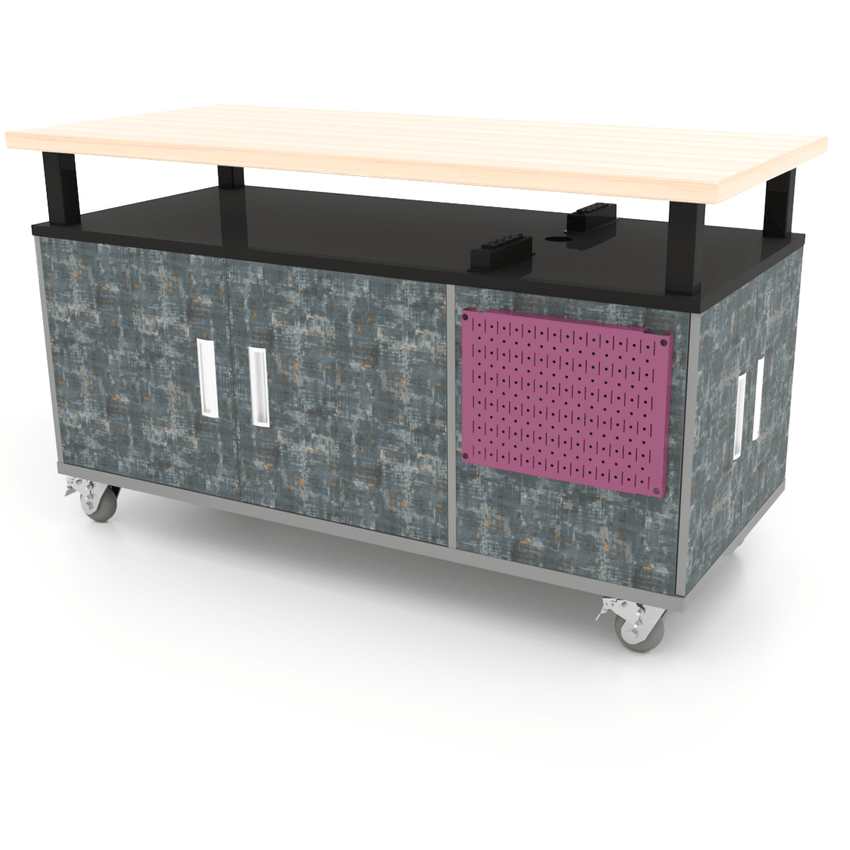 CEF Forge Durabench - Single - sided cabinet with 4 Split Shelves and Elevated Maple Butcher Block Top 30"W x 63"L (CEF - FORGE - DBEN - 3063 - SHV - XXX - BB) - SchoolOutlet