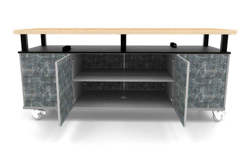 CEF Forge Durabench - Double - sided cabinet with 8 Gratnells trays per side and Elevated Shop Top 30"W x 82"L (CEF - FORGE - DBEN - 3082 - BIN - BIN - XXX - ST) - SchoolOutlet