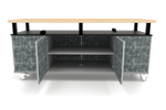 CEF Forge Durabench - Double - sided cabinet with 8 Gratnells trays in one side and 4 Split Shelves on the other side, Elevated Maple Butcher Block Top 30