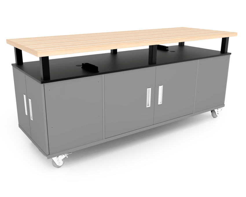 CEF Forge Durabench - Double - sided cabinet with 4 Split Shelves on each side and Elevated Maple Butcher Block Top 30"W x 82"L (CEF - FORGE - DBEN - 3082 - SHV - SHV - XXX - BB) - SchoolOutlet