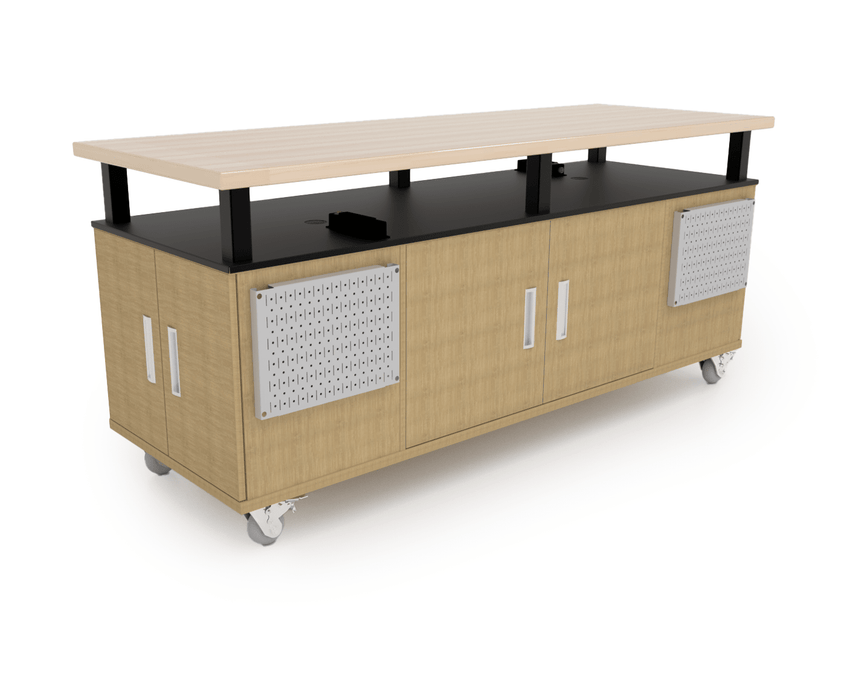 CEF Forge Durabench - Double - sided cabinet with 4 Split Shelves on each side and Elevated Maple Butcher Block Top 30"W x 82"L (CEF - FORGE - DBEN - 3082 - SHV - SHV - XXX - BB) - SchoolOutlet