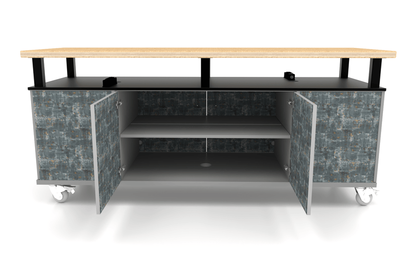 CEF Forge Durabench - Double - sided cabinet with 4 Split Shelves on each side and Elevated Maple Butcher Block Top 30"W x 82"L (CEF - FORGE - DBEN - 3082 - SHV - SHV - XXX - BB) - SchoolOutlet