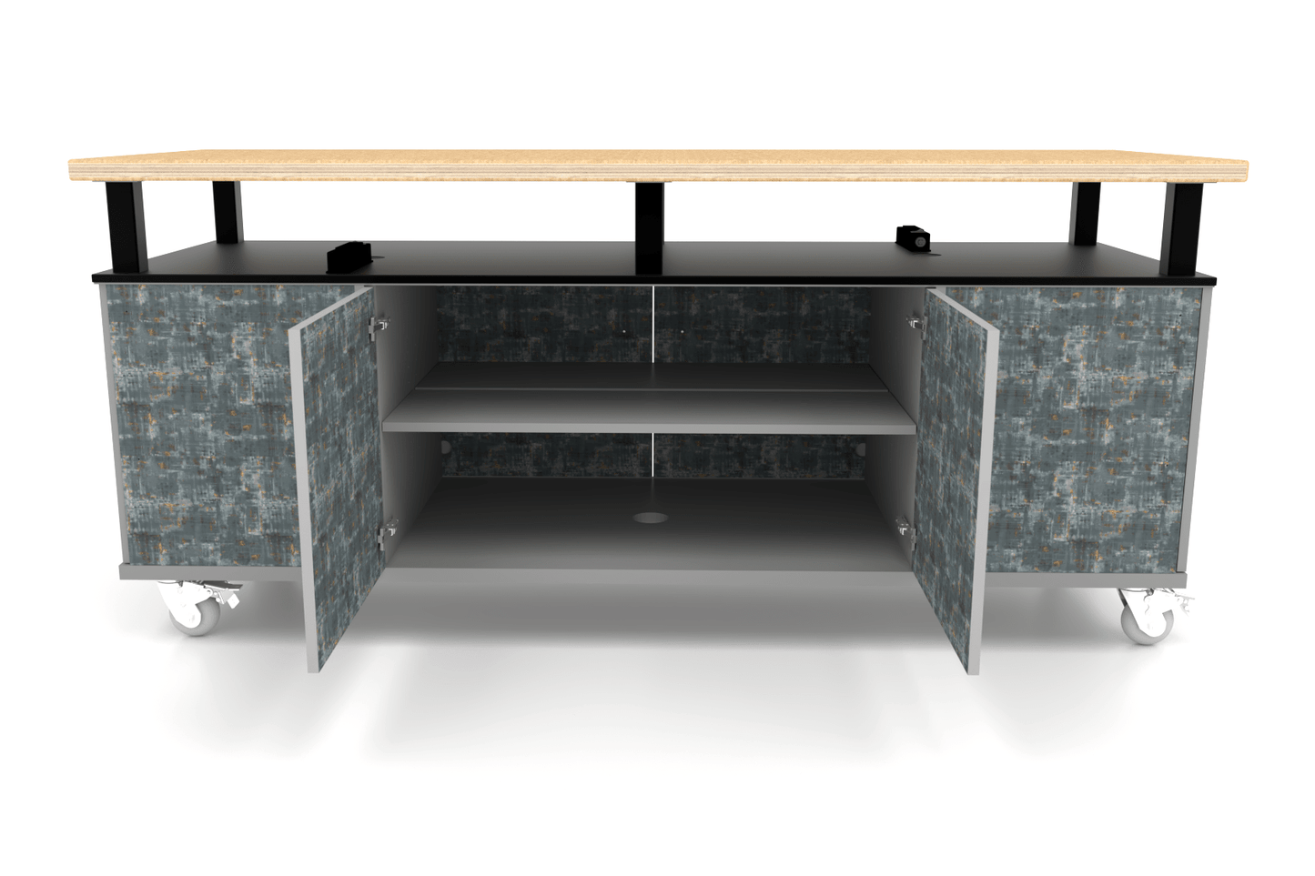 CEF Forge Durabench - Double - sided cabinet with 4 Split Shelves on each side and Elevated Shop Top 30"W x 82"L (CEF - FORGE - DBEN - 3082 - SHV - SHV - XXX - ST) - SchoolOutlet