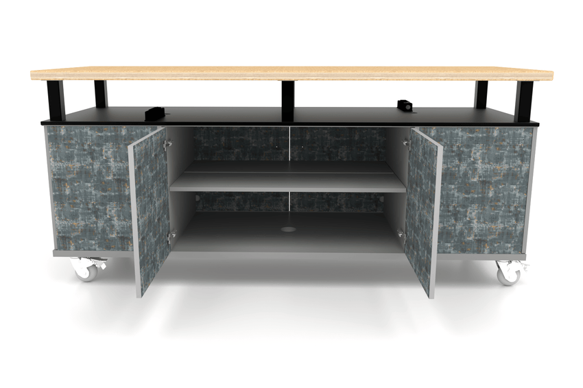 CEF Forge Durabench - Double - sided cabinet with 4 Split Shelves on each side and Elevated Shop Top 30"W x 82"L (CEF - FORGE - DBEN - 3082 - SHV - SHV - XXX - ST) - SchoolOutlet
