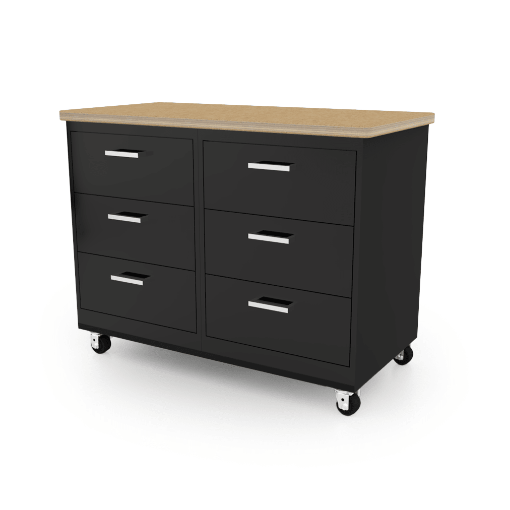 CEF Forge 2 - Pod Mobile Workstation – Heavy Duty Black Metal Cabinet with 6 Deep Drawers Base (CEF - FORGE - FP - 2CS - 3D - 3D) - SchoolOutlet