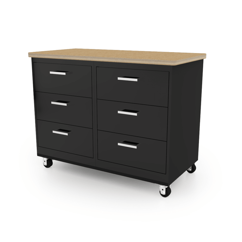 CEF Forge 2 - Pod Mobile Workstation – Heavy Duty Black Metal Cabinet with 6 Deep Drawers Base (CEF - FORGE - FP - 2CS - 3D - 3D) - SchoolOutlet