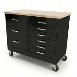 CEF Forge 2-Pod Mobile Workstation – Heavy Duty Black Metal Cabinet with 6 Narrow Drawers & 3 Deep Drawers Base (CEF-FORGE-FP-2CS-6D-3D)