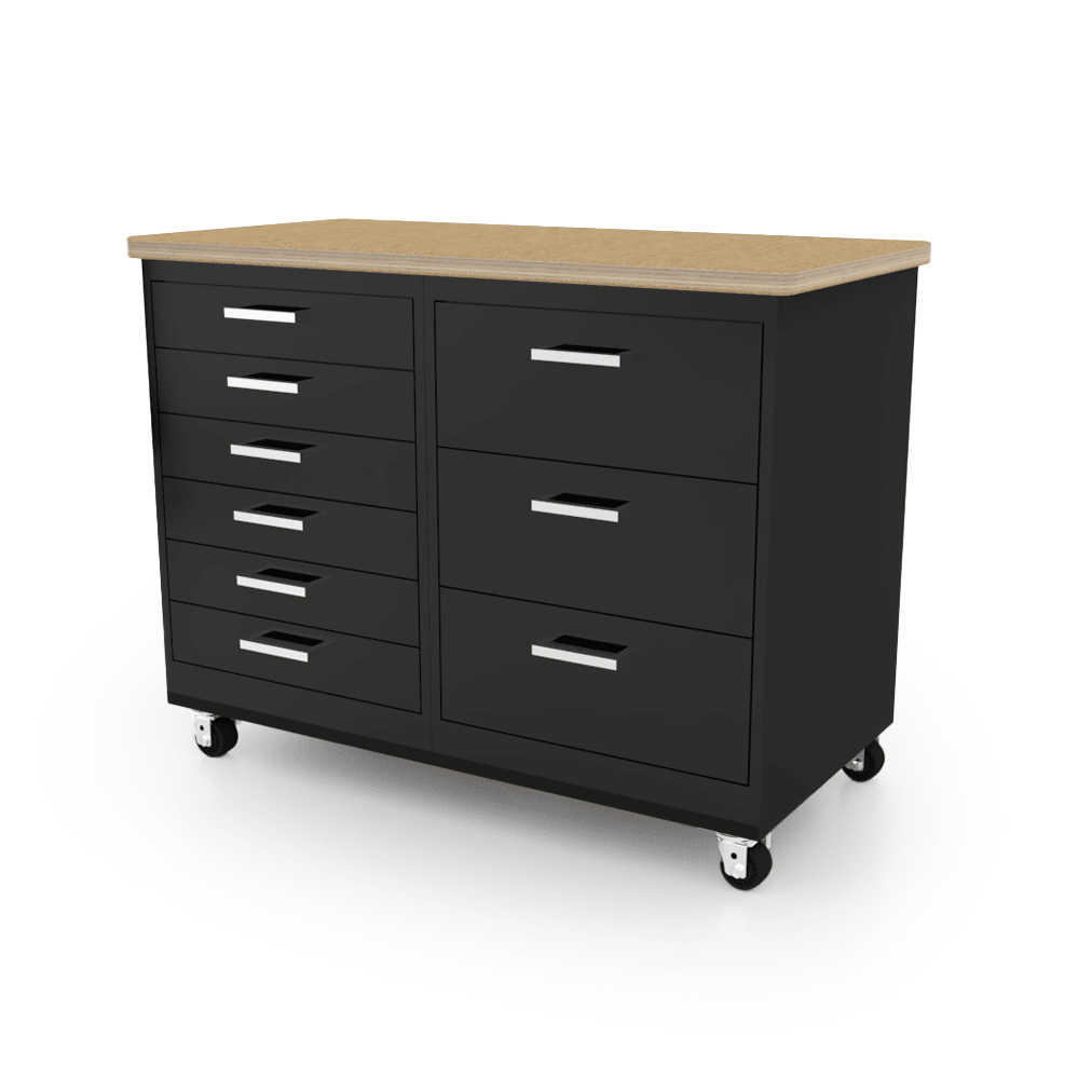 CEF Forge 2 - Pod Mobile Workstation – Heavy Duty Black Metal Cabinet with 6 Narrow Drawers & 3 Deep Drawers Base (CEF - FORGE - FP - 2CS - 6D - 3D) - SchoolOutlet