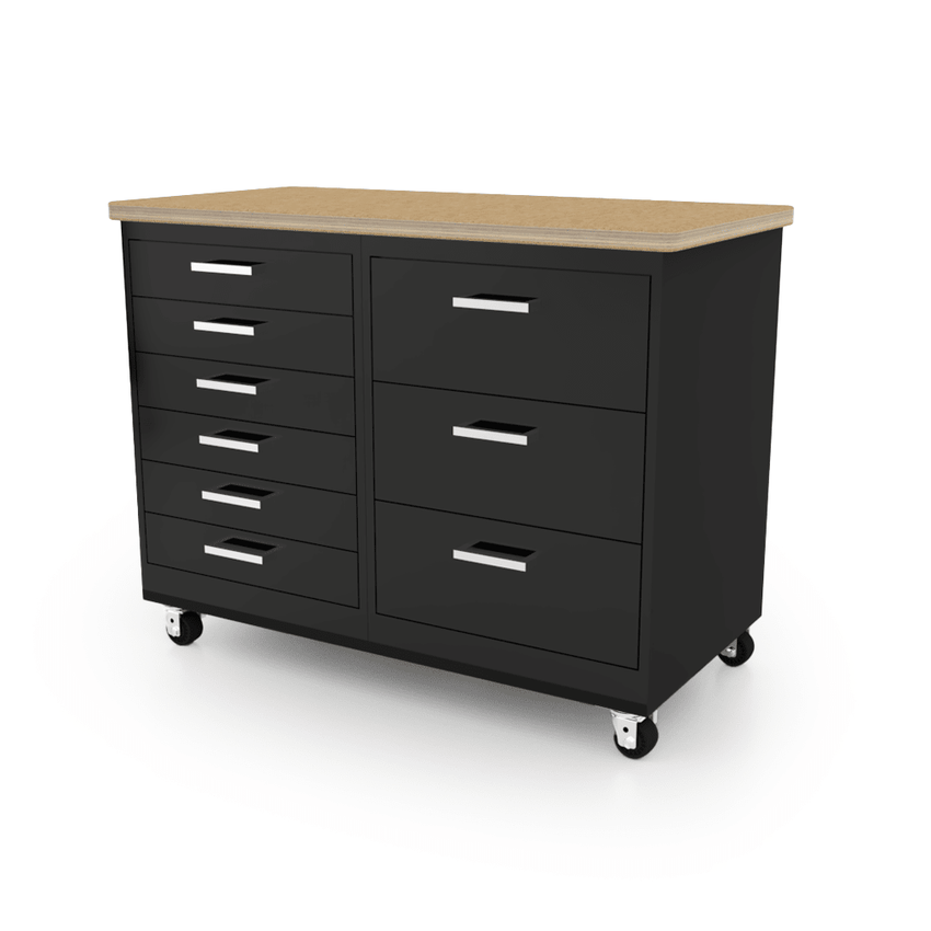CEF Forge 2 - Pod Mobile Workstation – Heavy Duty Black Metal Cabinet with 6 Narrow Drawers & 3 Deep Drawers Base (CEF - FORGE - FP - 2CS - 6D - 3D) - SchoolOutlet