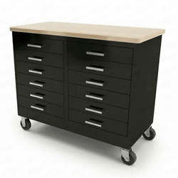 CEF Forge 2-Pod Mobile Workstation – Heavy Duty Black Metal Cabinet with 12 Narrow Drawers Base (CEF-FORGE-FP-2CS-6D-6D)