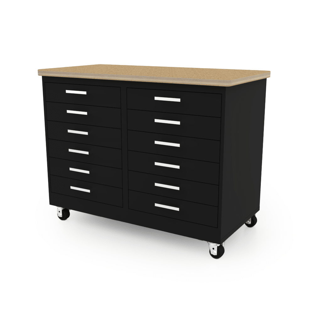 CEF Forge 2 - Pod Mobile Workstation – Heavy Duty Black Metal Cabinet with 12 Narrow Drawers Base (CEF - FORGE - FP - 2CS - 6D - 6D) - SchoolOutlet