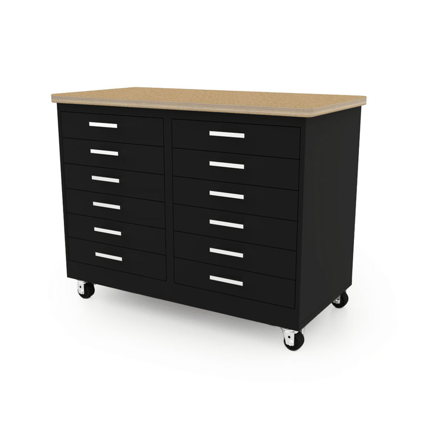 CEF Forge 2 - Pod Mobile Workstation – Heavy Duty Black Metal Cabinet with 12 Narrow Drawers Base (CEF - FORGE - FP - 2CS - 6D - 6D) - SchoolOutlet