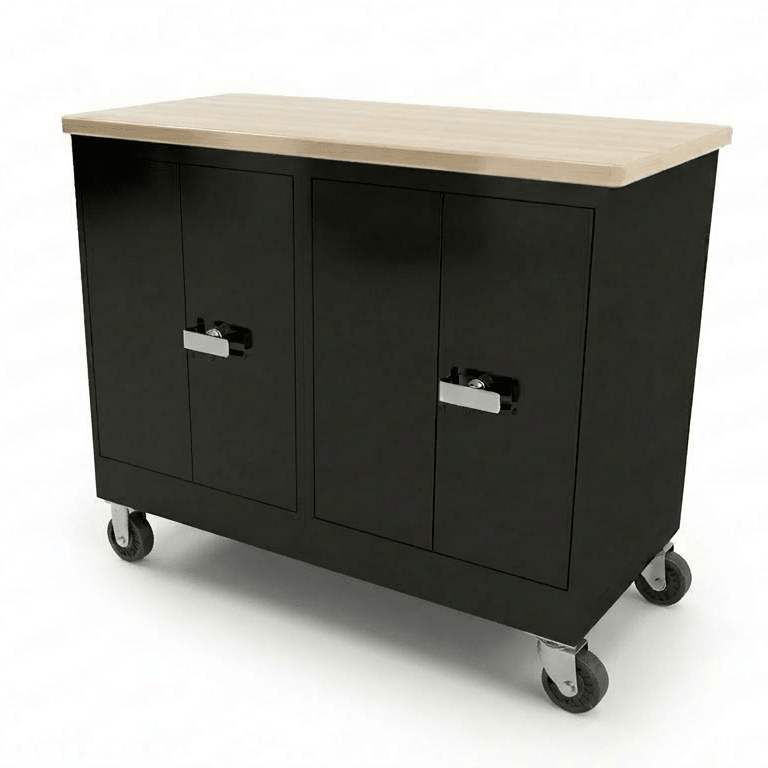 CEF Forge 2 - Pod Mobile Workstation – Heavy Duty Black Metal Cabinet with Dual Double - Door Cabinets Base (CEF - FORGE - FP - 2CS - DD - DD) - SchoolOutlet
