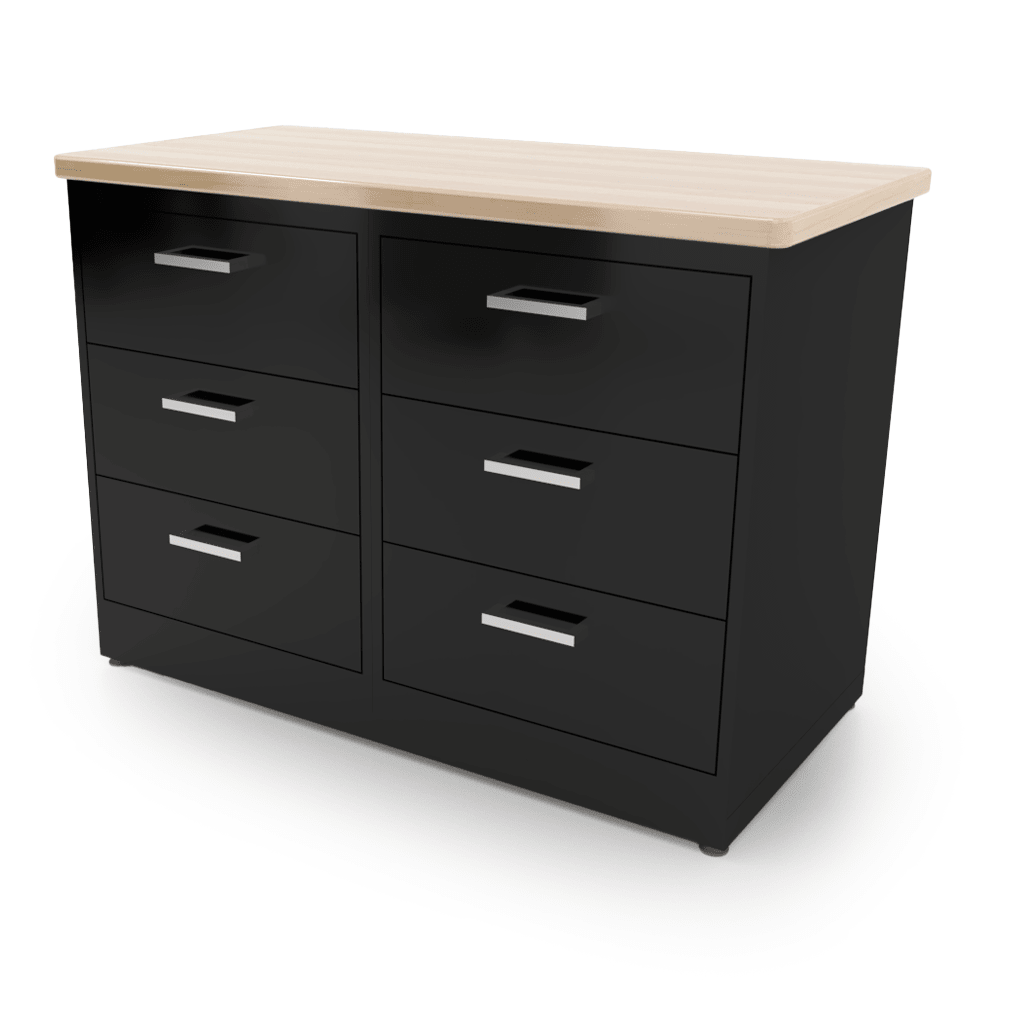 CEF Forge 2 - Pod Stationary Workstation – Heavy Duty Black Metal Cabinet with 6 Deep Drawers Base (CEF - FORGE - FP - 2EB - 3D - 3D) - SchoolOutlet