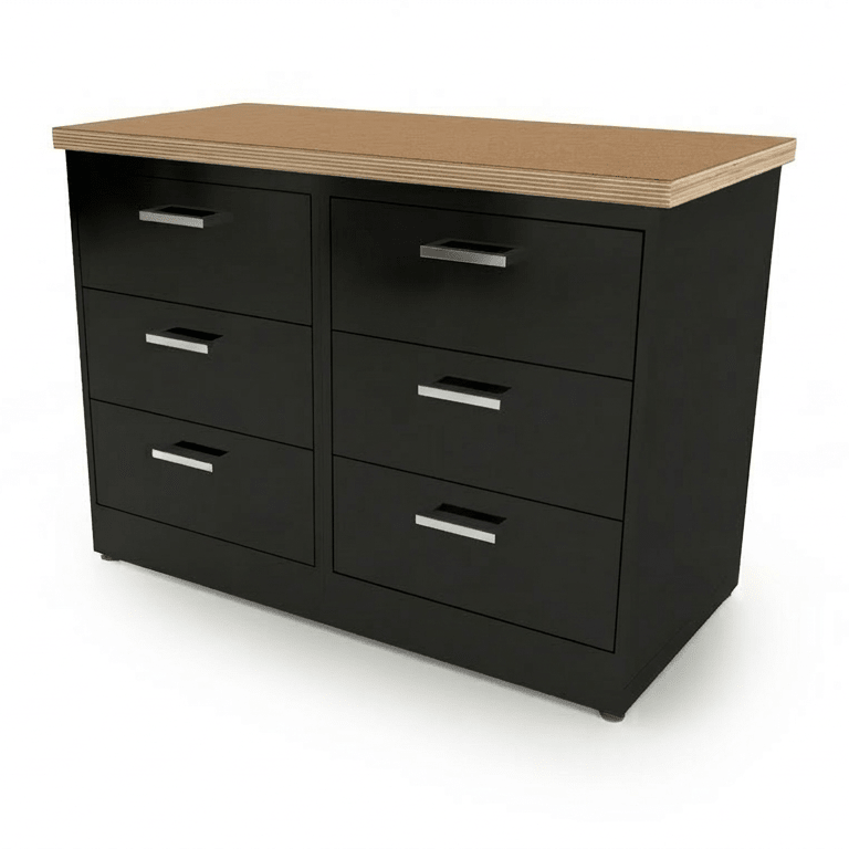 CEF Forge 2 - Pod Stationary Workstation – Heavy Duty Black Metal Cabinet with 6 Deep Drawers Base (CEF - FORGE - FP - 2EB - 3D - 3D) - SchoolOutlet