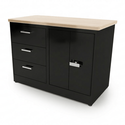CEF Forge 2-Pod Stationary Workstation – Heavy Duty Black Metal Cabinet with 3 Deep Drawers & Double-Door Cabinet Base (CEF-FORGE-FP-2EB-3D-DD)
