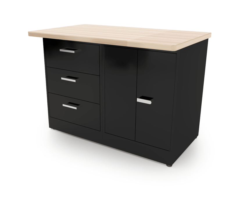 CEF Forge 2 - Pod Stationary Workstation – Heavy Duty Black Metal Cabinet with 3 Deep Drawers & Double - Door Cabinet Base (CEF - FORGE - FP - 2EB - 3D - DD) - SchoolOutlet