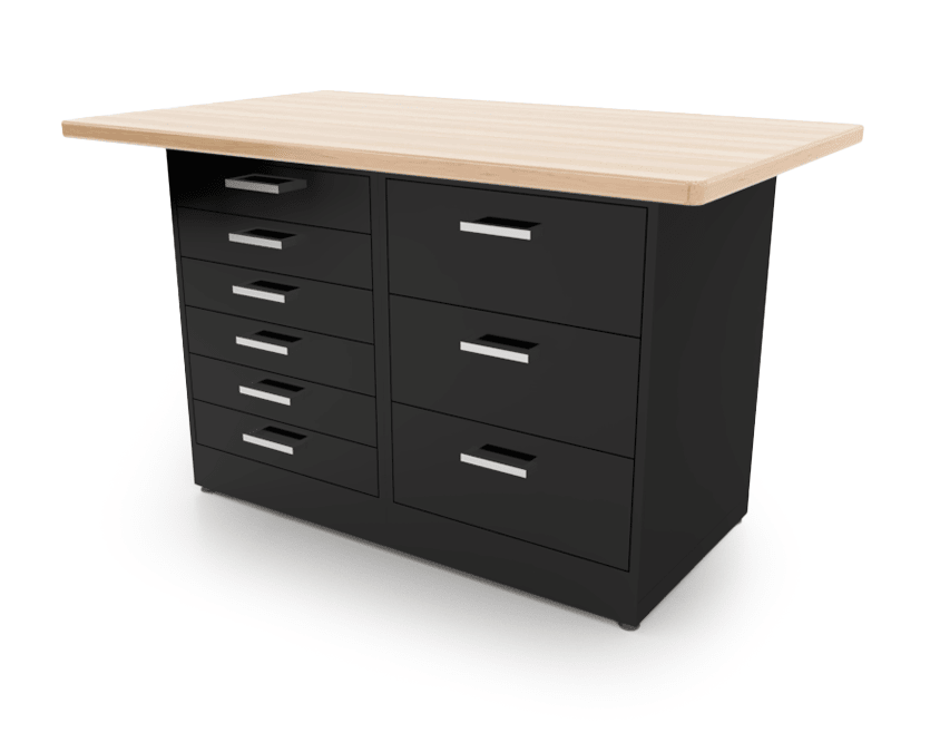 CEF Forge 2 - Pod Stationary Workstation – Heavy Duty Black Metal Cabinet with 6 Narrow Drawers & 3 Deep Drawers Base (CEF - FORGE - FP - 2EB - 6D - 3D) - SchoolOutlet