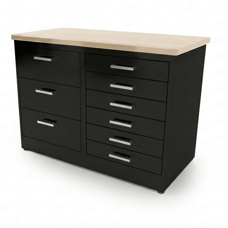 CEF Forge 2 - Pod Stationary Workstation – Heavy Duty Black Metal Cabinet with 6 Narrow Drawers & 3 Deep Drawers Base (CEF - FORGE - FP - 2EB - 6D - 3D) - SchoolOutlet
