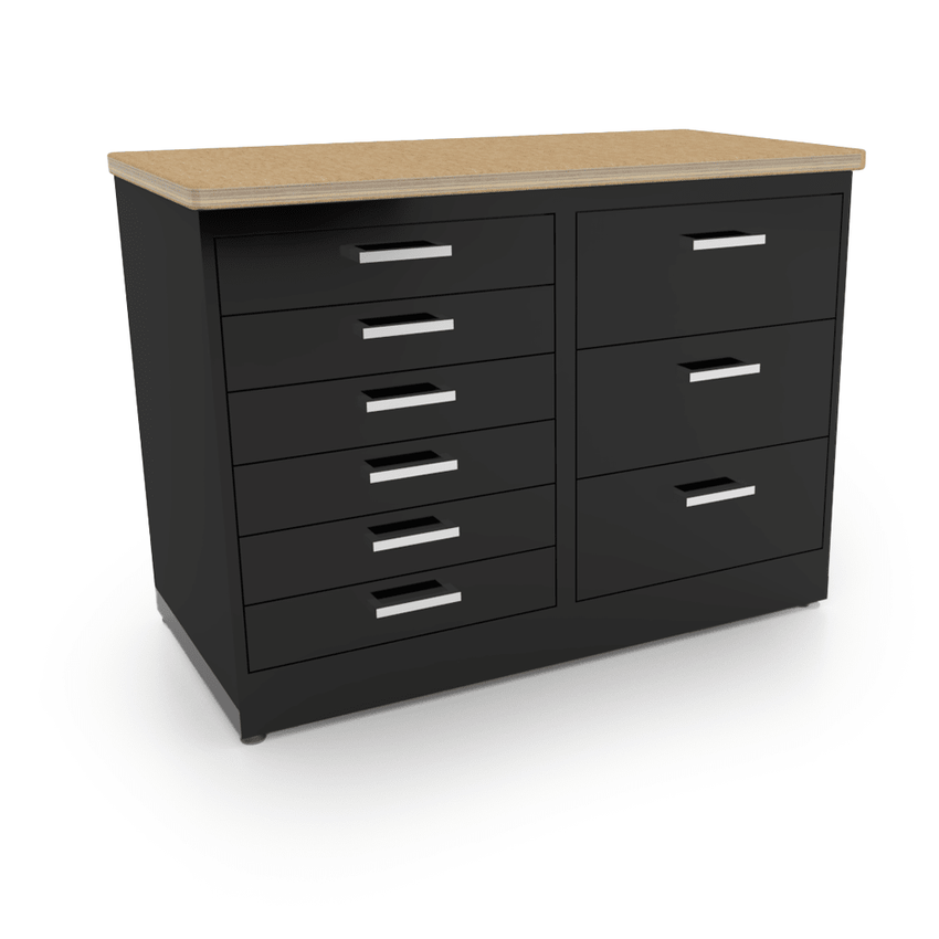 CEF Forge 2 - Pod Stationary Workstation – Heavy Duty Black Metal Cabinet with 6 Narrow Drawers & 3 Deep Drawers Base (CEF - FORGE - FP - 2EB - 6D - 3D) - SchoolOutlet