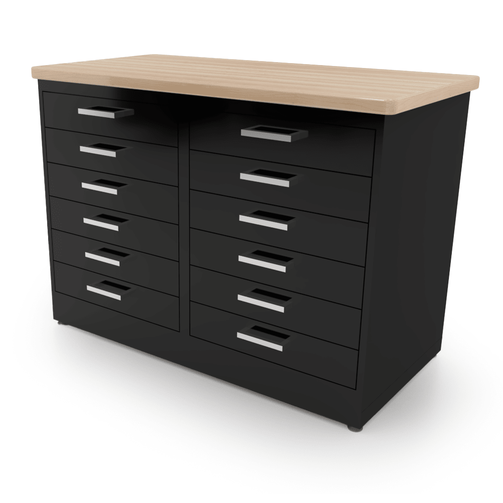 CEF Forge 2 - Pod Stationary Workstation – Heavy Duty Black Metal Cabinet with 12 Narrow Drawers Base (CEF - FORGE - FP - 2EB - 6D - 6D) - SchoolOutlet