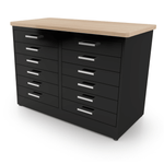 CEF Forge 2 - Pod Stationary Workstation – Heavy Duty Black Metal Cabinet with 12 Narrow Drawers Base (CEF - FORGE - FP - 2EB - 6D - 6D) - SchoolOutlet