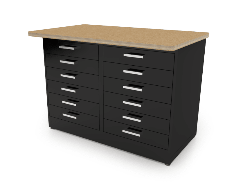 CEF Forge 2 - Pod Stationary Workstation – Heavy Duty Black Metal Cabinet with 12 Narrow Drawers Base (CEF - FORGE - FP - 2EB - 6D - 6D) - SchoolOutlet