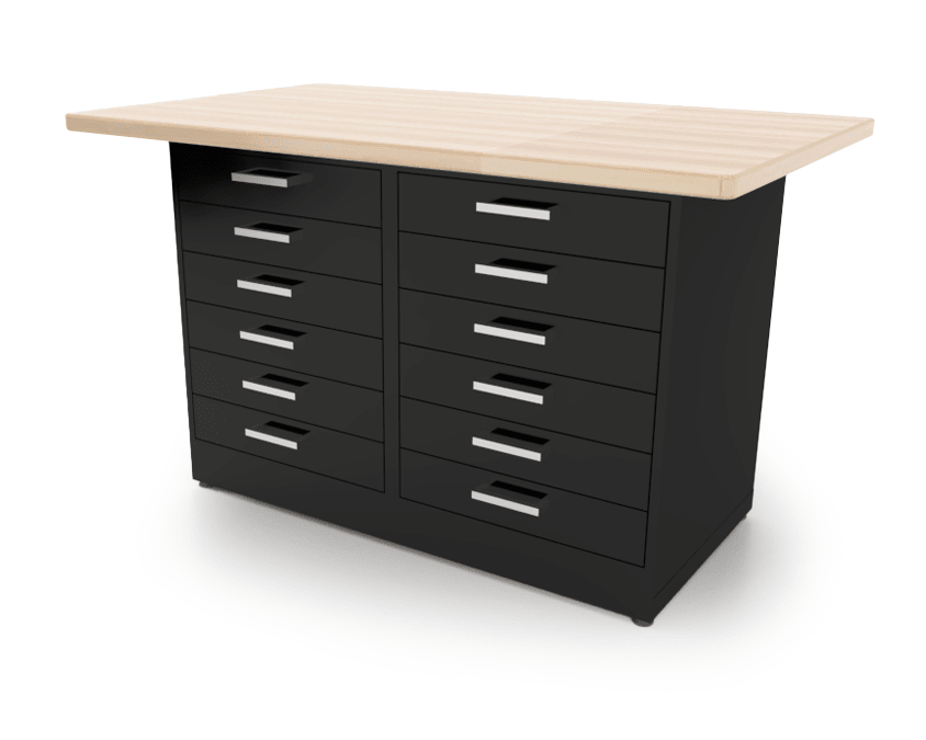 CEF Forge 2 - Pod Stationary Workstation – Heavy Duty Black Metal Cabinet with 12 Narrow Drawers Base (CEF - FORGE - FP - 2EB - 6D - 6D) - SchoolOutlet