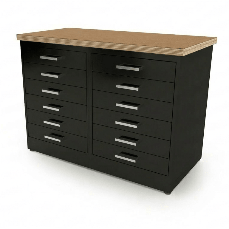 CEF Forge 2 - Pod Stationary Workstation – Heavy Duty Black Metal Cabinet with 12 Narrow Drawers Base (CEF - FORGE - FP - 2EB - 6D - 6D) - SchoolOutlet