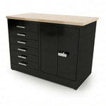 CEF Forge 2 - Pod Stationary Workstation – Heavy Duty Black Metal Cabinet with 6 Narrow Drawers & Double - Door Cabinet Base (CEF - FORGE - FP - 2EB - 6D - DD) - SchoolOutlet