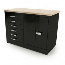CEF Forge 2-Pod Stationary Workstation – Heavy Duty Black Metal Cabinet with 6 Narrow Drawers & Double-Door Cabinet Base (CEF-FORGE-FP-2EB-6D-DD)