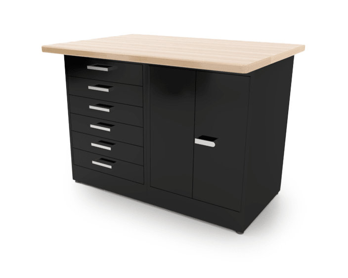 CEF Forge 2 - Pod Stationary Workstation – Heavy Duty Black Metal Cabinet with 6 Narrow Drawers & Double - Door Cabinet Base (CEF - FORGE - FP - 2EB - 6D - DD) - SchoolOutlet