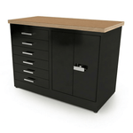 CEF Forge 2 - Pod Stationary Workstation – Heavy Duty Black Metal Cabinet with 6 Narrow Drawers & Double - Door Cabinet Base (CEF - FORGE - FP - 2EB - 6D - DD) - SchoolOutlet