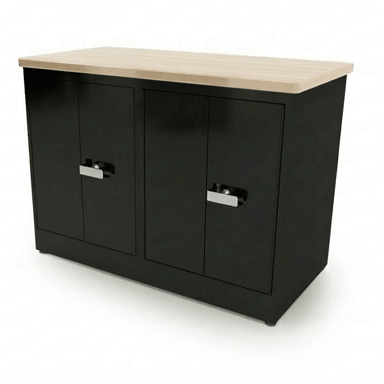 CEF Forge 2 - Pod Stationary Workstation – Heavy Duty Black Metal Cabinet with Dual Double - Door Cabinets Base (CEF - FORGE - FP - 2EB - DD - DD) - SchoolOutlet