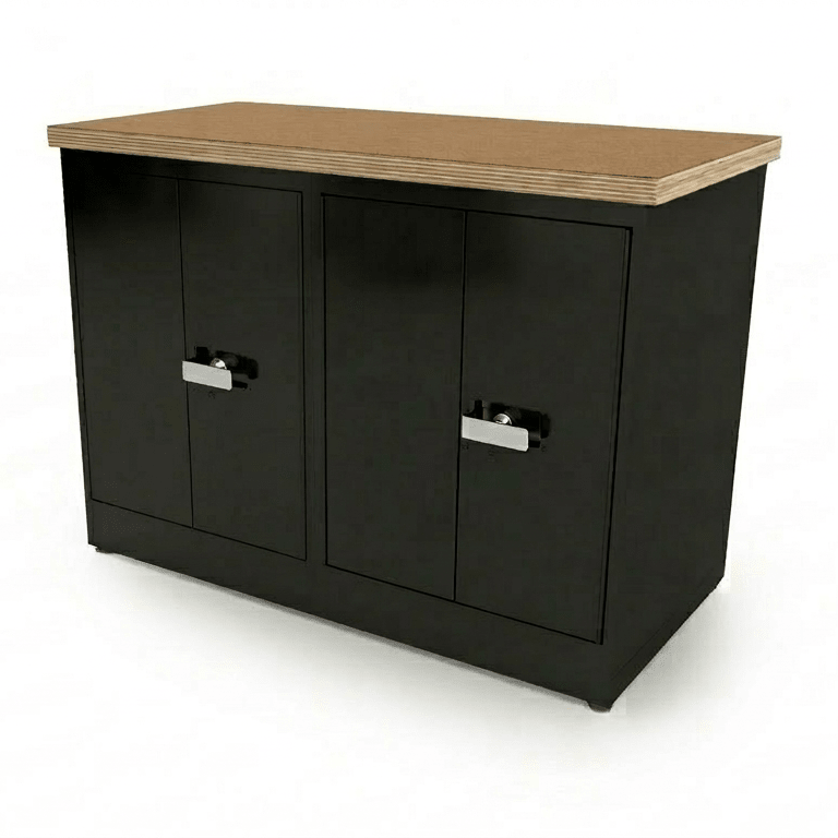 CEF Forge 2 - Pod Stationary Workstation – Heavy Duty Black Metal Cabinet with Dual Double - Door Cabinets Base (CEF - FORGE - FP - 2EB - DD - DD) - SchoolOutlet