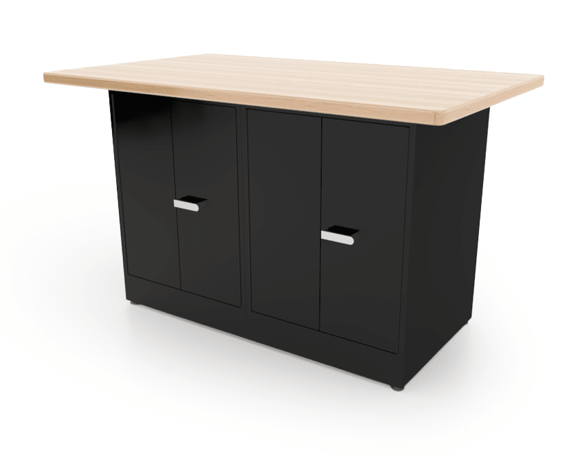CEF Forge 2 - Pod Stationary Workstation – Heavy Duty Black Metal Cabinet with Dual Double - Door Cabinets Base (CEF - FORGE - FP - 2EB - DD - DD) - SchoolOutlet