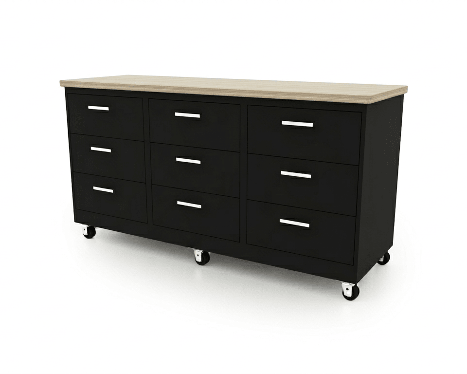 CEF Forge 3 - Pod Mobile Workstation - Heavy Duty Black Metal Cabinet with 9 Deep Drawers Base (CEF - FORGE - FP - 3CS - 3D - 3D - 3D) - SchoolOutlet