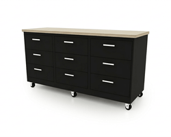 CEF Forge 3-Pod Mobile Workstation - Heavy Duty Black Metal Cabinet with 9 Deep Drawers Base (CEF-FORGE-FP-3CS-3D-3D-3D)
